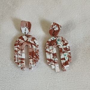 Handmade Terracotta & White Arch Drop Earrings